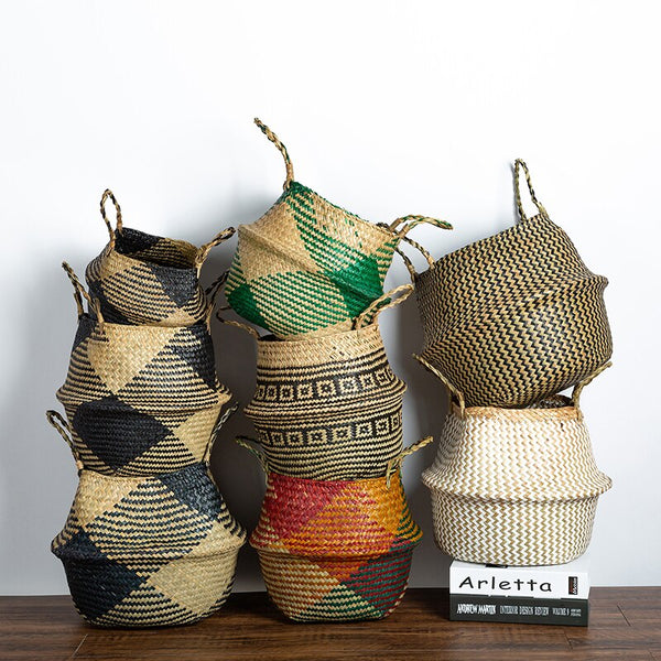 Natural seagrass geometric storage baskets - plants, accessories