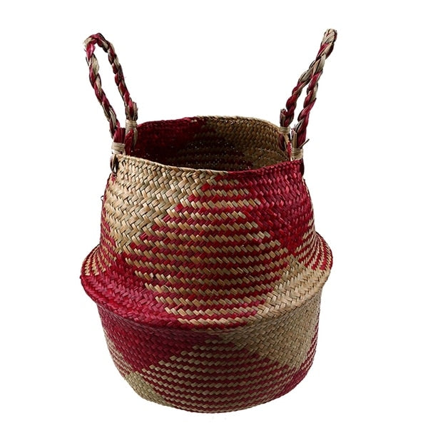 Natural seagrass geometric storage baskets - plants, accessories - Red