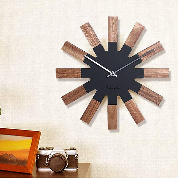 Mid Century Modern Wooden Asterisk Wall Clock - Black - 30cm