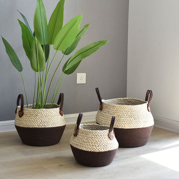 Natural Seagrass Storage Baskets - Small Medium Large - Grey White Natural Brown
