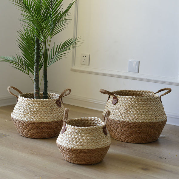 Natural Seagrass Storage Baskets - Small Medium Large - Grey White Natural Brown