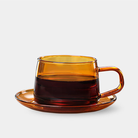 Modern Retro Coloured Glass Cup and Saucer - 250ml & 300ml - Orange, Green, Blue