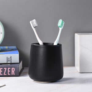 Matte Ceramic Black Bathroom Accessories - Soap Dispenser & Tumbler