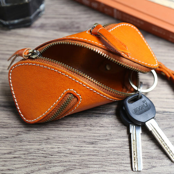 Leather Key Cases With Wrist Strap - black, brown, orange, green, burgundy, red and ox blood red