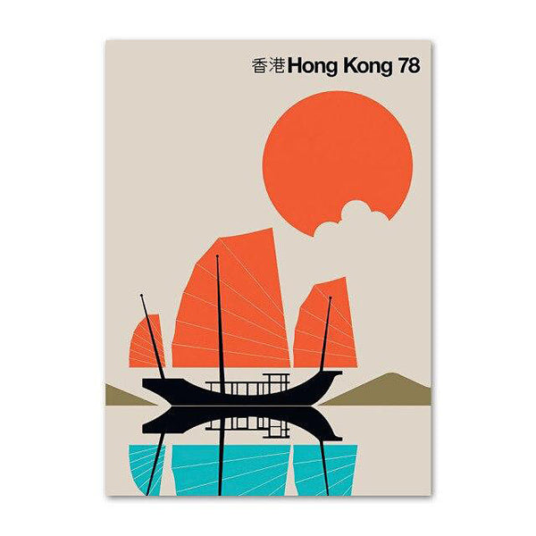 Contemporary Graphic City Art Prints - 7 Sizes - Hong Kong