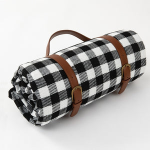 Check Picnic Blankets with Leather Carry Straps - black, red, yellow, blue, multi colour Gingham