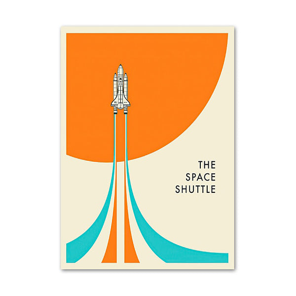 Modern Retro Space Art Prints - Rocket, Shuttle, Solar System
