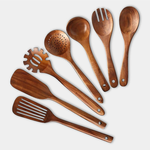 Wooden 7 Pieice Teak Kitchen Utensil Set 