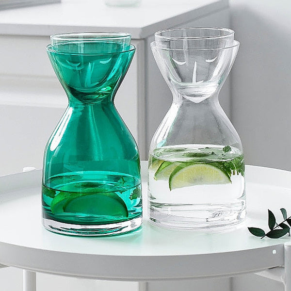 Night Water Glass Carafe and Tumbler Set - Green & Clear