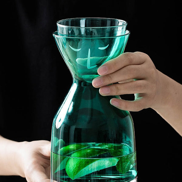 Night Water Glass Carafe and Tumbler Set - Green & Clear