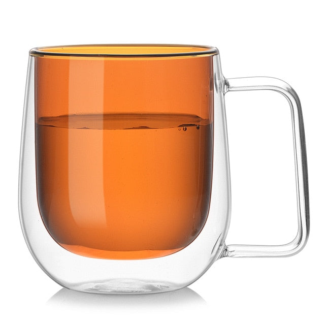 Contemporary Double Wall Curved Glass Mugs - 250ml & 350ml - Orange