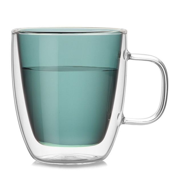 Contemporary Double Wall Curved Glass Mugs - 250ml & 350ml - Green