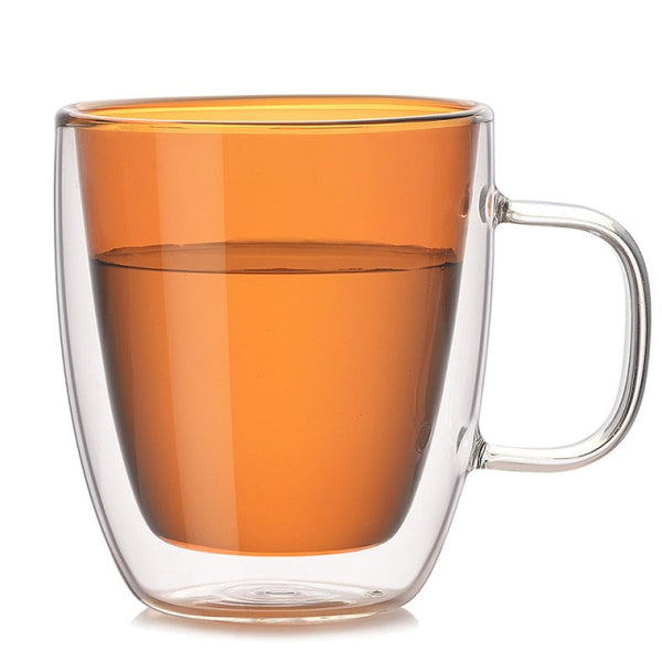 Contemporary Double Wall Curved Glass Mugs - 250ml & 350ml - Orange