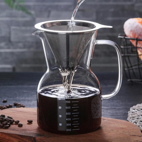 Modern glass & stainless steel coffee cafetiere jug with filter - 800ml