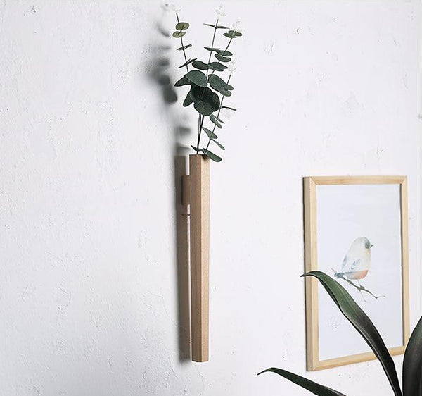 Contemporary stylish wood wall flower vase - Walnut, Beech